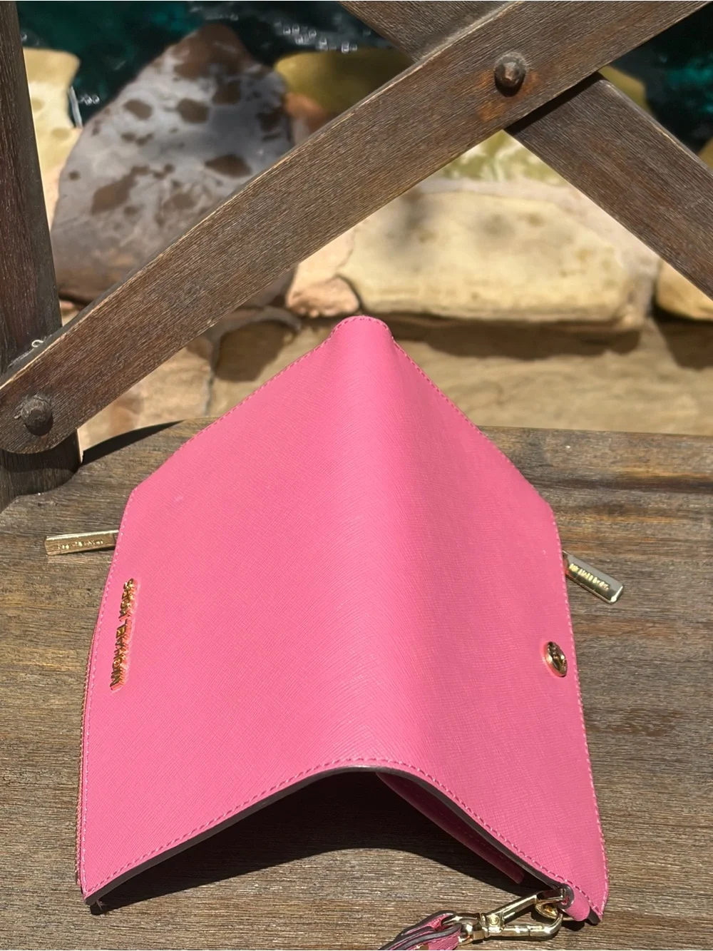 Michael Kors Pink Leather Wristlet Clutch with Gold Hardware